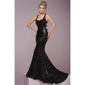 Christina Wu Prom Dress 46094 - Wine Sequined Dress With Open Back - Size 6